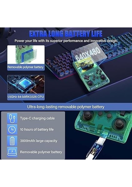 64GB Elde Taşınabilir Retro Oyun Konsolu, Dahili 15000+ Klasik Oyunlar, 3.5 Inç Hd Mıpı IPS Ekranlı Linux Sistemi, 3500MAH Taşınabilir Oyun ve Eğlence Cihazı (Yeşil, 64GB) indirimleri