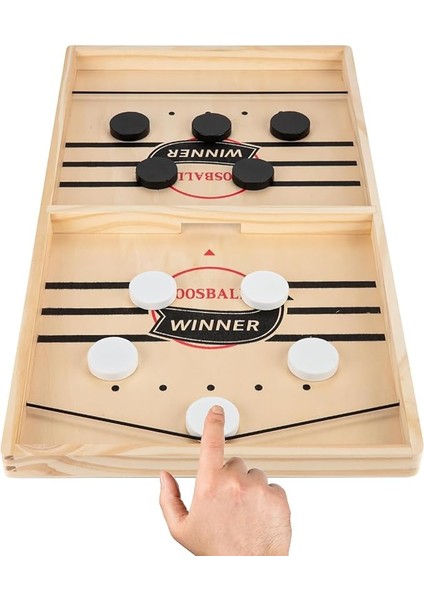 Sling Masa Hokeyi Oyunu, Ahşap Tasarım, Siyah ve Beyaz Diskler ile