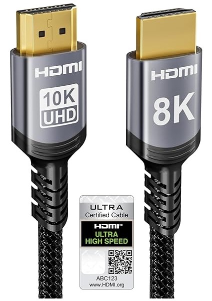 10K 8k HDMI 2.1 Kablo 1 Metre Sertifikalı 48GBPS Ultra Yüksek Hızda Hdmı® Kablosu 0.01MS 4K 240Hz 165Hz 120Hz 8k 60Hz Earc Netflix Hdcp 2.3 2.2 Dts:x HDR10+ Tv Monitör Projektör Roku Ps5 X-Box