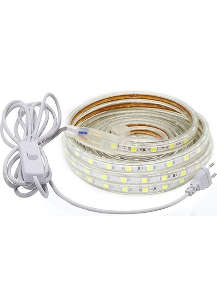 LED Şerit, IP65 5050 Işık Şeridi, 220 V LED Şerit, Anahtarlı, Sıcak Beyaz, 8 M