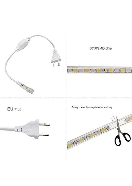 LED Şerit, IP65 5050 Işık Şeridi, 220 V LED Şerit, Anahtarlı, Sıcak Beyaz, 8 M indirimleri