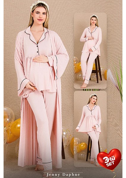 Lady Lingerie Sabahlıklı Lohusa-Hamile Pijama Takımı 3'lü Set