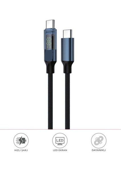 U22 Type-C To Type-C 60W Hızlı Şarj Kablosu – LED Ekranlı, Dayanıklı Örgü Kablo