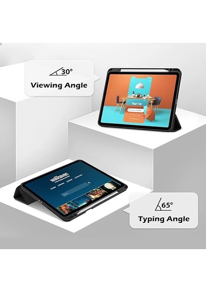 iPad Air 11 Inç 6. Nesil 2024 M2 / Air 5. / 4. Nesil Kalem Tutuculu Kılıf, iPad Air 5 4 10.9 Inç Için Akıllı Koruyucu Kılıf -Siyah indirimleri