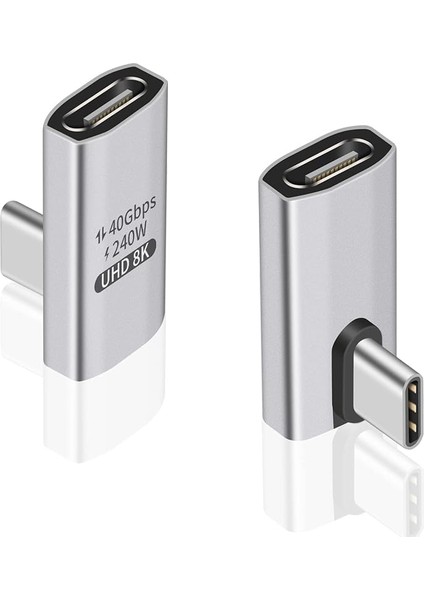 Açılı USB C (2 Paket) USB C Erkek - C Dişi Adaptör - 40GBPS Veri Aktarımı, 240W Şarj, Thunderbolt 4/3, Macbook, Tablet Için Uyumlu 8k Video