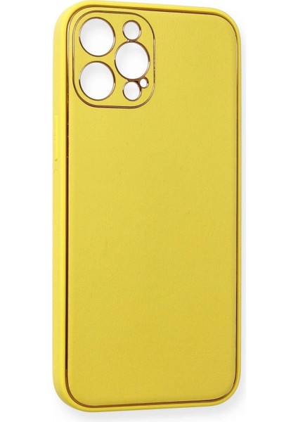 iPhone 12 Pro Max Kılıf Coco Deri Silikon Kapak - Sarı modelleri