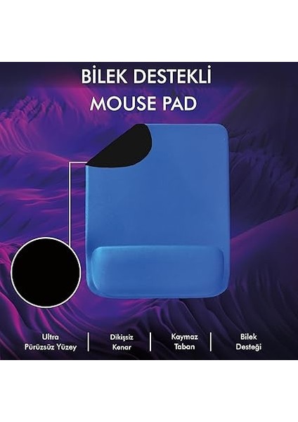 - Dörtgen Bilek Destekli Mouse Pad | Konfor, Kaymaz Taban, Ergonomik, Yumuşak, Ev,ofis (Mavi) fiyatları