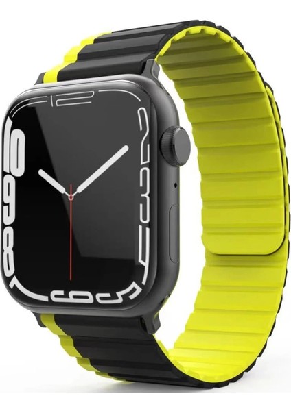 Resveq Movenchy Apple Watch 42MM Mo-Wb1 Çift Renk Mıknatıslı Silikon Kordon - Siyah-Sarı