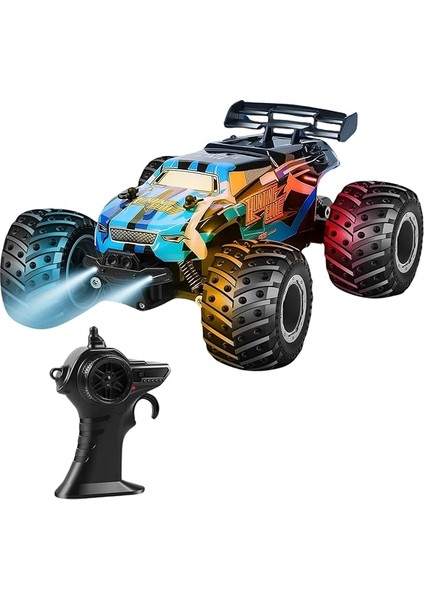 Ghz Uzaktan Kumandalı Şarjlı LED Işıklı Drift Atan 20 Km Hız Yapan Off Road Araba (Mavi)