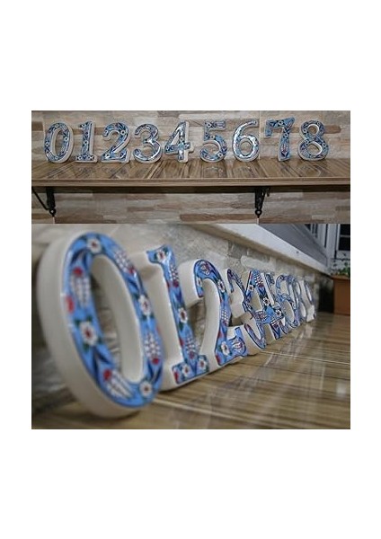 Kapı Numarası Seramik Lale Desenli Çeşitli Renklerde (4, Turkuaz) modelleri