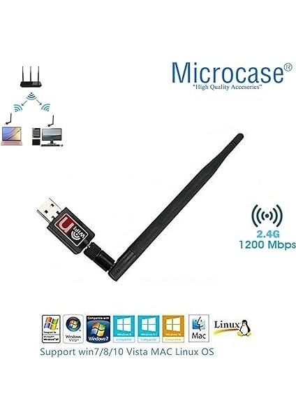 2.4ghz 1200 Mbps USB Wireless Adaptör Wifi Anten 15 cm - AL2751 fiyatları