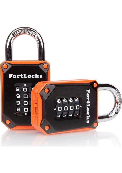 Paket Fortlocks Kilit, Fitness Stüdyosu Kilitli Bölmeler Için, 4 Haneli, Sağlam, Hava Koşullarına Dayanıklı, Sertleştirilmiş Paslanmaz Çelik, Dış Mekan Asma Kilit, Sıfırlanabilir Şifre, Turuncu