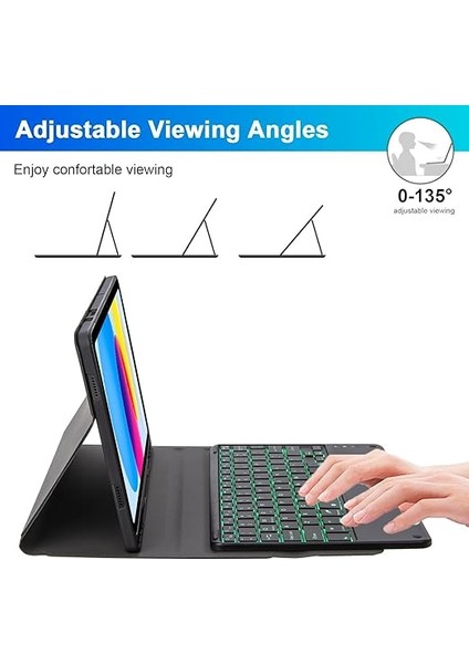 iPad (A16) 11. Nesil 11 Inç 2025/IPAD 10. Nesil 10,9 Inç, 7 Renkli Aydınlatma, Çıkarılabilir Bluetooth Almanca Qwertz Klavye Ince Kılıf, Kalem Tutucu ve Fare Ile, Siyah indirimleri