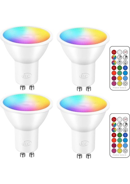 LED GU10 Renk Değiştirme Lambası, LED Noktaları Ampul Reflektör Lambası, 5W Kısılabilir Sıcak Beyaz (2700 K) Rgb 40W Halojen Ampuller, (4'lü Paket)