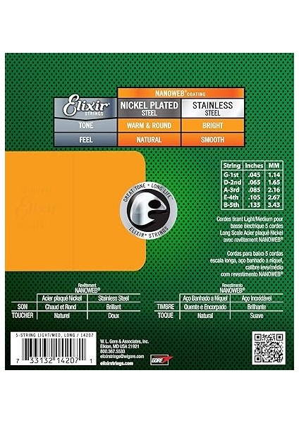 14207 Nanoweb Light Medium 5 Telli Bas Gitar Teli (45-135) fiyatları