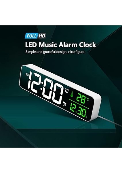 Odası Için LED Dijital Çalar Saat Termometreli Elektronik Saat 2 Alarm 5 Seviye Parlaklık 40 Rign Bell Müzik Duvara Montaj Ayna Saatler Başucu Masası Ofis Için USB Şarjı fiyatları