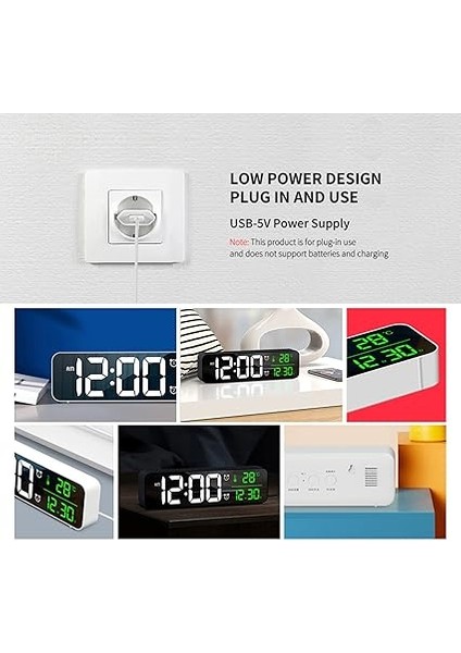 Odası Için LED Dijital Çalar Saat Termometreli Elektronik Saat 2 Alarm 5 Seviye Parlaklık 40 Rign Bell Müzik Duvara Montaj Ayna Saatler Başucu Masası Ofis Için USB Şarjı modelleri