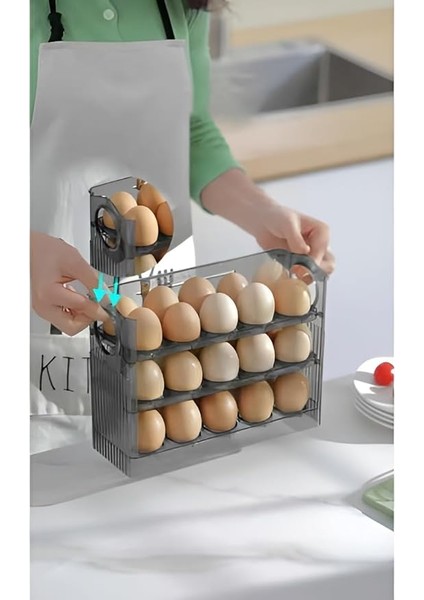 Katlı Yumurtalık Buzdolabı Organizeri Saklama Kabı 30 Bölmeli Raflı Yumurta Kutusu Düzenleyici (Antrasit, 1 Adet) modelleri
