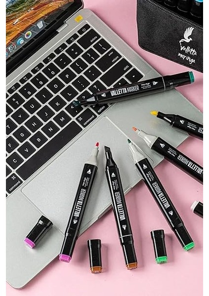 Moringa 60'lı Çift Taraflı Art Marker Keçeli Kalem Seti Çantalı modelleri