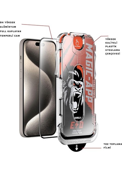 X-Gorilla iPhone 15 Pro Uyumlu Tam Kaplayan Tozsuz Uygulama 9h Ekran Koruyucu Kırılmaz Temperli Cam Şeffaf / Hayalet Seçenekleri fiyatları