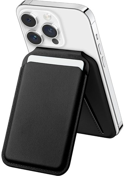 Walletmag 2.0 iPhone Için Magsafe Özellikli 4 Kartlı Katlanabilir Stantlı Manyetik Deri Cüzdan (Siyah) modelleri