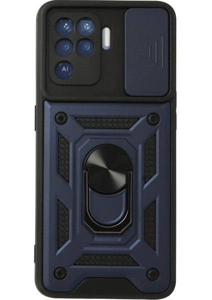 Resveq Newface Reno 5 Lite Kılıf Pars Lens Yüzüklü Silikon - Lacivert