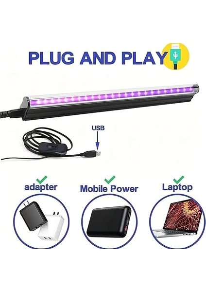 2 Paket LED Uv Siyah Işık Uv Lamba Çubuğu Sahne Siyah Işık Tüpü Taşınabilir Uv Işık Floresan Algılama LED Parti Işığı USB Tak ve Çalıştır modelleri