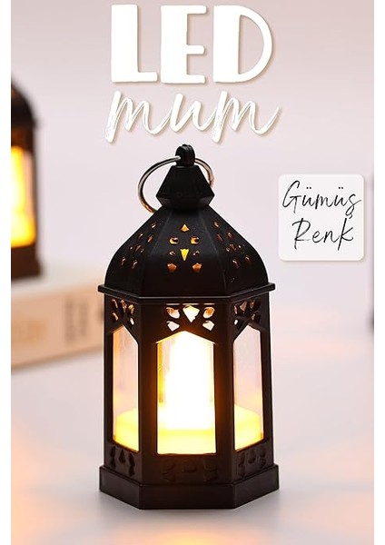 Mum Retro Sokak Lambası Tip Dumansız Pilli Alevli Dekoratif Yapay Mum Işıldak Siyah 1036-5 fiyatları