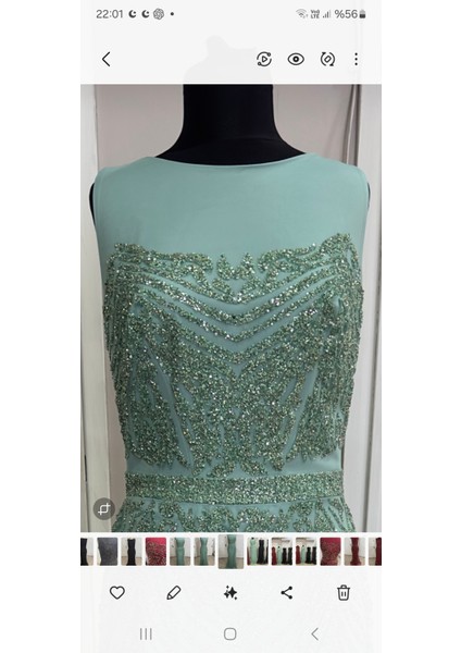 Yeni Sezon Su Yeşili Işlemeli Şık Davet Elbisesi Abiye Elbise