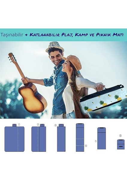 Plaj Havlusu, Piknik Örtüsü, Plaj Matı, Çantalı Plaj Hasırı,kamp Battaniyesi, Kamp Matı, Katlanabilir, Hafif, Su Geçirmez, Kum Geçirmez(Ananaslı) modelleri