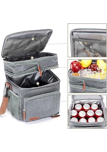 Erkekler ve Kadınlar Için Yemek Çantası, Genişletilebilir, Yalıtımlı, Soğutucu Çanta, Çift Bölmeli, Su Geçirmez, Sızdırmaz, Omuz Askılı Soğutucu Çanta, Ofis, Okul, Piknik Için Büyük Kapasite modelleri