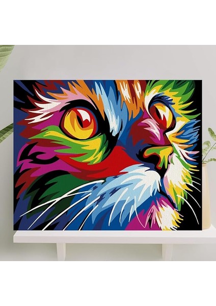 Hobi Sanat Sayılarla Boyama Tuval Seti Fırça Boya Dahil (Çıtalı) 40X50 cm - Renkli Kedi