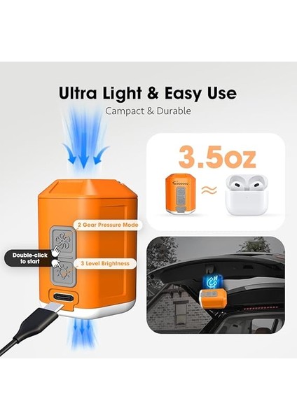 Gıga Pompa 4 Mini Hava Pompası 4.2kpa Kamp Fenerli Taşınabilir Hava Pompası, Şarj Edilebilir Hava Pompası, Hava Yatağı Yatağı, Havuz Şamandırası, Yüzme Halkaları, Vakum Torbaları Için Seyahat fırsatları