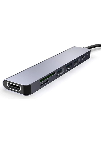 Fc-17 Type-C To 3*usb 3.0 4K Ultra Hd HDMI Sd Tf Kart Girişli 7ın1 Çevirici Hub Adaptör