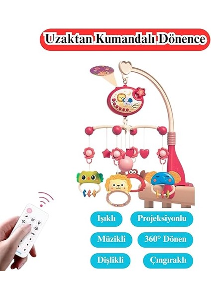 Pilli Işıklı Müzikli Projektörlü Kumandalı Sabitlemeli Dönence Çıngıraklı Dişlikli Bebek Yatıştırıcı Zaman Ayarlı (Kırmızı) fiyatları