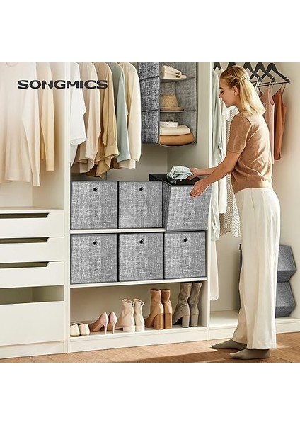 Saklama Kutusu, 6'lı Set, Dokunmamış Kumaştan Yapılmış Saplı Düzenleme Kutuları, Katlanır Kutu, Giysi Saklama, Benekli Gri fiyatları