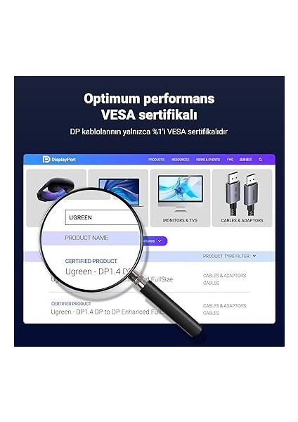 8k Displayport Kablosu 1.4 8k 60Hz 4K 240Hz, Vesa Sertifikalı, Pc, Hdtv, Monitör, Grafik Kartı Için Hdr, Freesync, G-Sync, Dsc 1.2, Hdcp 2.2 ile Uyumlu Alüminyum Dp Kablosu 32,4 Gbps (3m) fiyatları