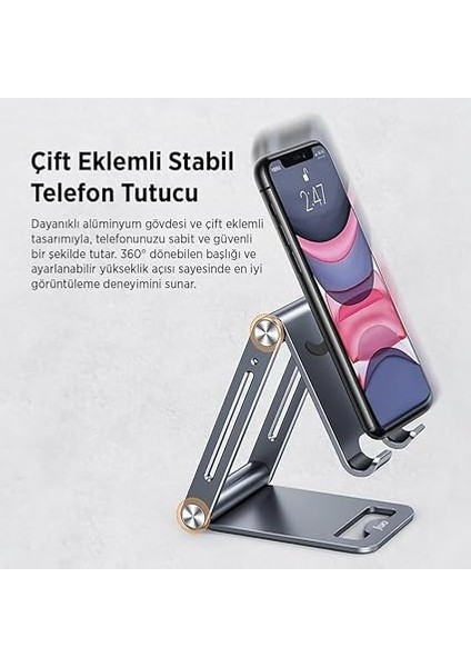Alüminyum Katlanabilir Metal Masaüstü Telefon Tutucu Standı Uzay Grisi modelleri