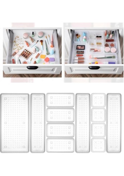 Home 12'li Dolap Içi Takı Makyaj Organizer - Çekmece Içi Düzenleyici Set Şeffaf
