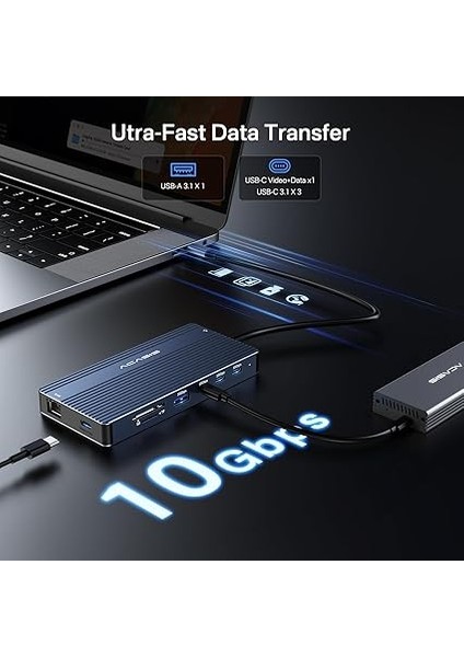 Usb-C Yerleştirme Istasyonu, Çift Monitör, HDMI 4K @ 60 Hz, 14'ü 1 Arada Dizüstü Bilgisayar Yuvası, 10 Gbit/s (Usb-C Video + Veri, 3 x USB C, USB A) Ethernet, 100 W Pd, Sd/tf, 3,5 mm Ses fırsatları