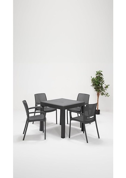 Rattan Lüx 80X80 Bahçe&amp;balkon&amp;teras Masa Seti - Antrasit