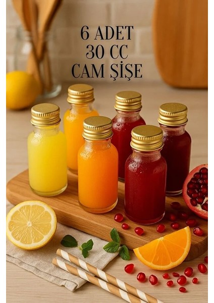 6 Adet Şeffaf Cam Shot Şişesi Sızdırmaz Gold Metal Kapaklı Kolonya Koku Süs Çok Amaçlı Şişe 30ML