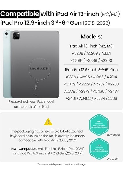 iPad Air 13 Inç (M2, 2024), iPad Pro 12.9 Klavyeli Kılıf (6./5./4./3. Nesil) Klavye Kılıfı, Sihirli Izleme Pedi, Slayt Kamera Kapağı, 7 Arka Işık Renkli Çıkarılabilir Klavye, Siyah fiyatları