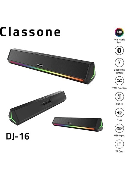 Dj-16 Rgb Işıklı, Bluetooth, Kablosuz Soundbar,hoparlör fiyatları