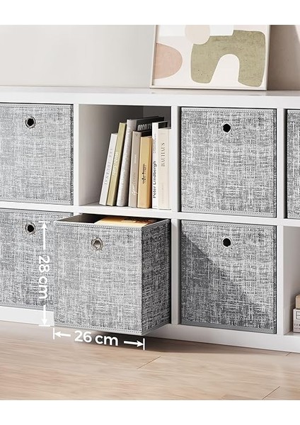 Saklama Kutusu, 6'lı Set, Saplı Dokusuz Kumaş Düzenleme Kutuları, Kutu Saklama, 26 x 26 x 28 Cm, Küp Raf, Katlanır Kutu, Kıyafet Saklama Için, Gri Alacalı RFB026G01 fiyatları