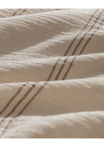 Breville Tek Kişilik Müslin İpliği Boyalı Lastikli Nevresim Takımı - Ekru/Haki