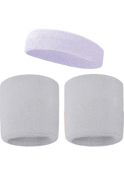 Havlu Kafa Sporcu Ter Saç Bandı ve 2 Adet Havlu Bileklik Seti Beyaz