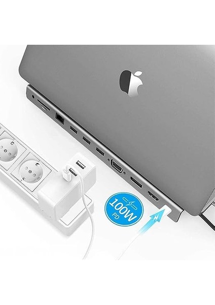 BX12HB 11'i 1 USB C Hub, 4K Hdmı, Dp, Vga, Görüntü Aktarımı, 100W Pd, 3x USB 3.0 Girişi, 1 Gigabit Ethernet, Micro Sd/sd Girişi, 3,5 mm Jack. MacBook Pro Için Multiport Bağlantı Noktası. modelleri