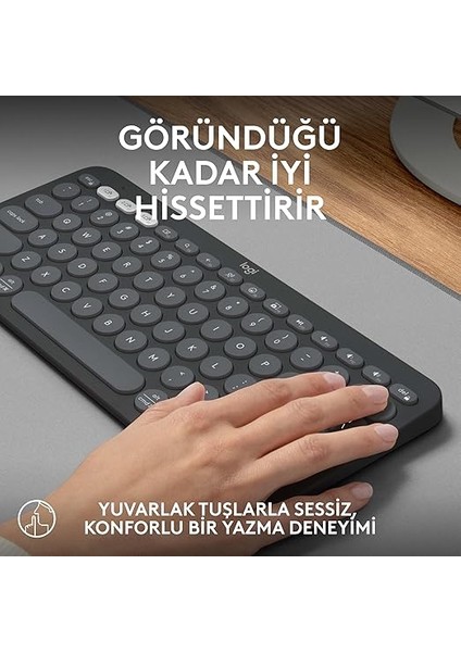 Pebble Keys 2 K380S Kablosuz Klavye, Çoklu Cihaz Özellikli, Kişiselleştirilebilir Kısa Yollar, Bluetooth, Taşınabilir, Windows, Macos, Ipados, Android, Chrome Os, Easy-Switch, Türkçe Q, Siyah indirimleri