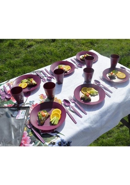 Çantalı Piknik Seti Mürdüm 30 Parça modelleri